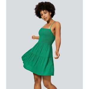 NWT Halara Shirred Flowy Mini Linen-Feel Casual Dress Size Small